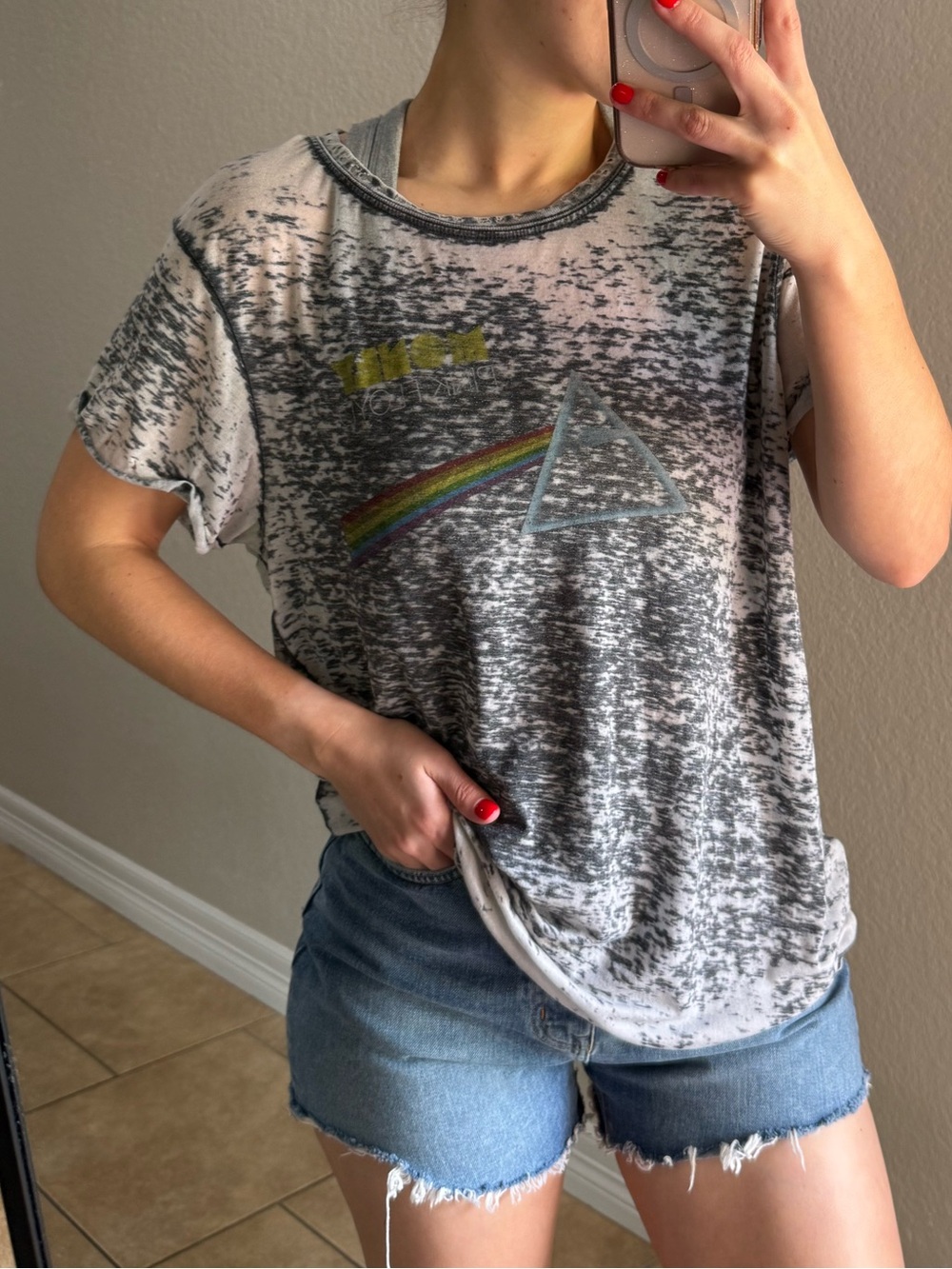 Pink Floyd Black & White Acid Wash Tee with Rainbow Money Graphic